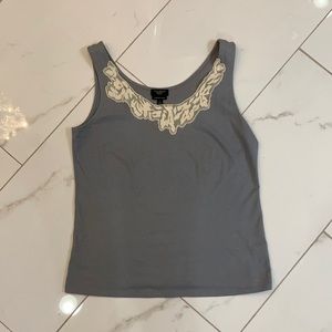 Talbots tank with pretty lace.  Gray blue color size small. Very soft material